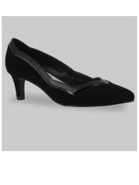 *** Easy Street Faux Suede & Leather Trim Black Kim Pump Kitten Heel Dress Shoes